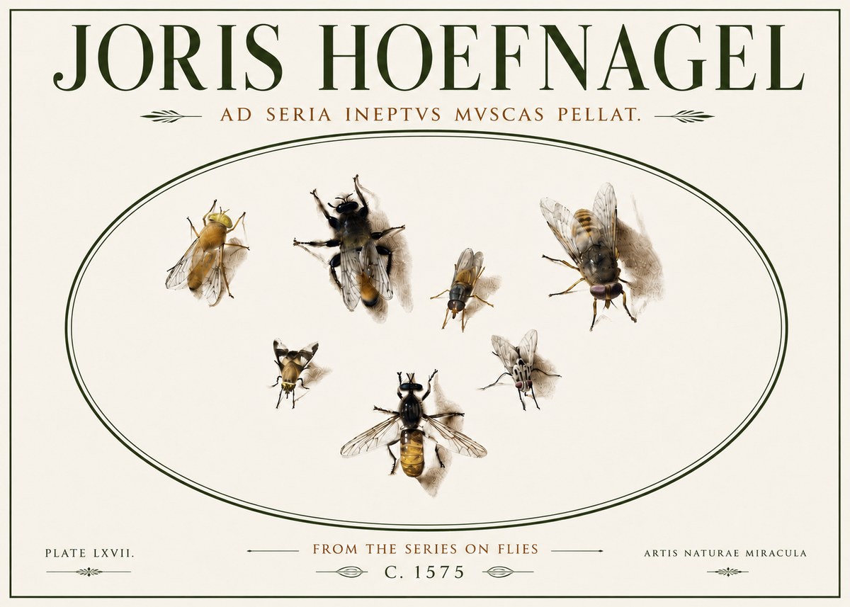 Joris Hoefnagel From the Series on Flies - Plate Lxvii. No6 - Juliste