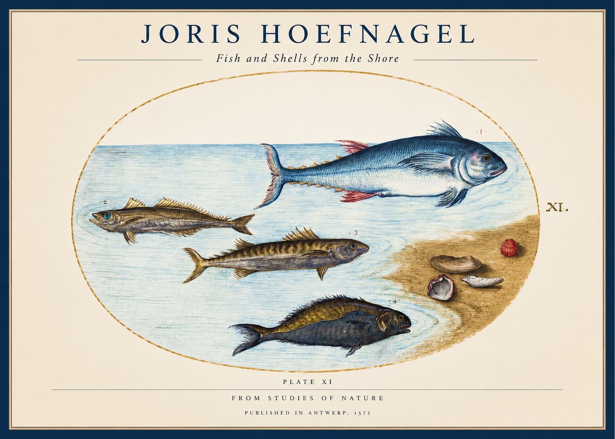 Joris Hoefnagel Fish and Shells from the Shore No1 - Juliste