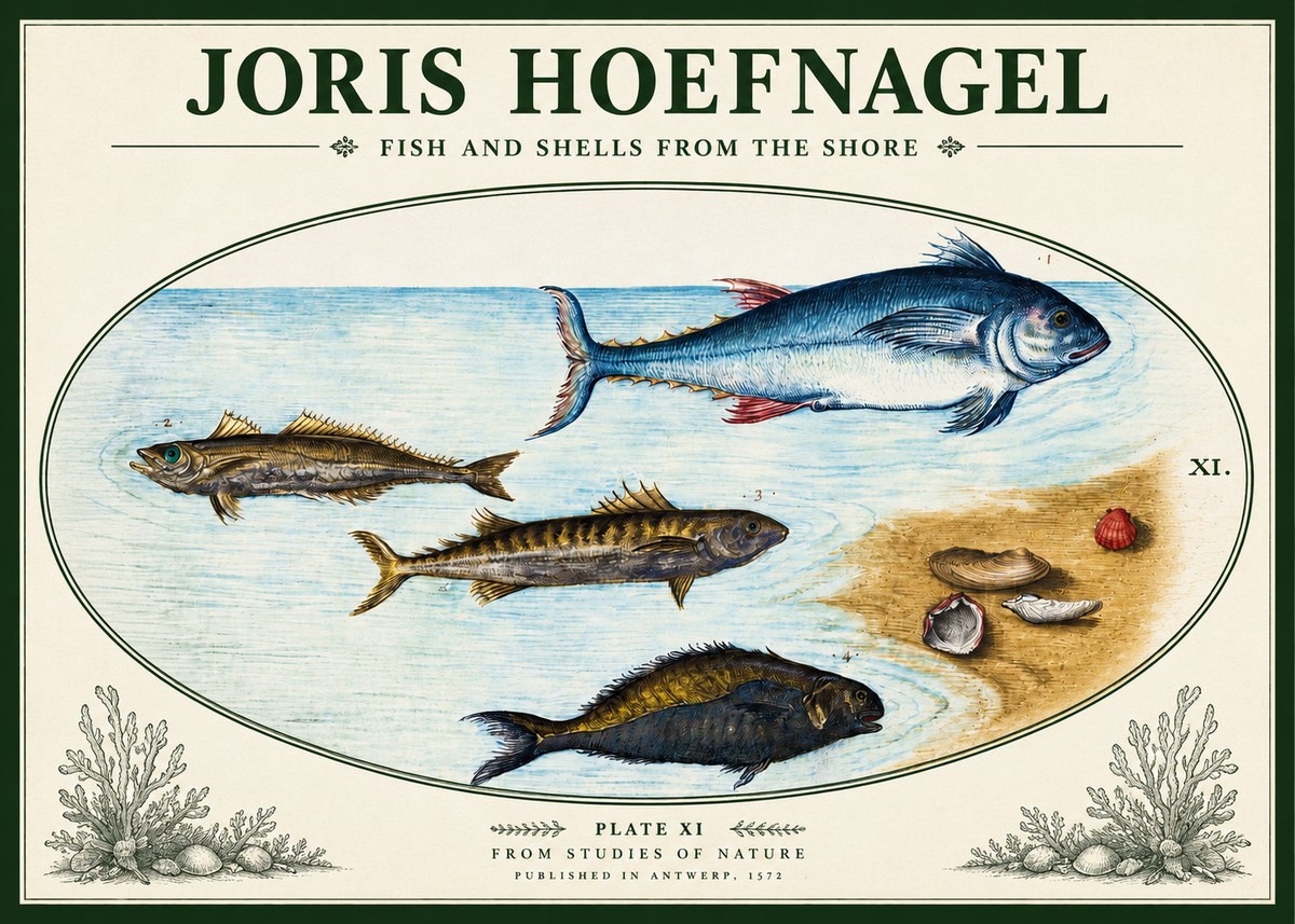 Joris Hoefnagel Fish and Shells from the Shore No3 - Juliste