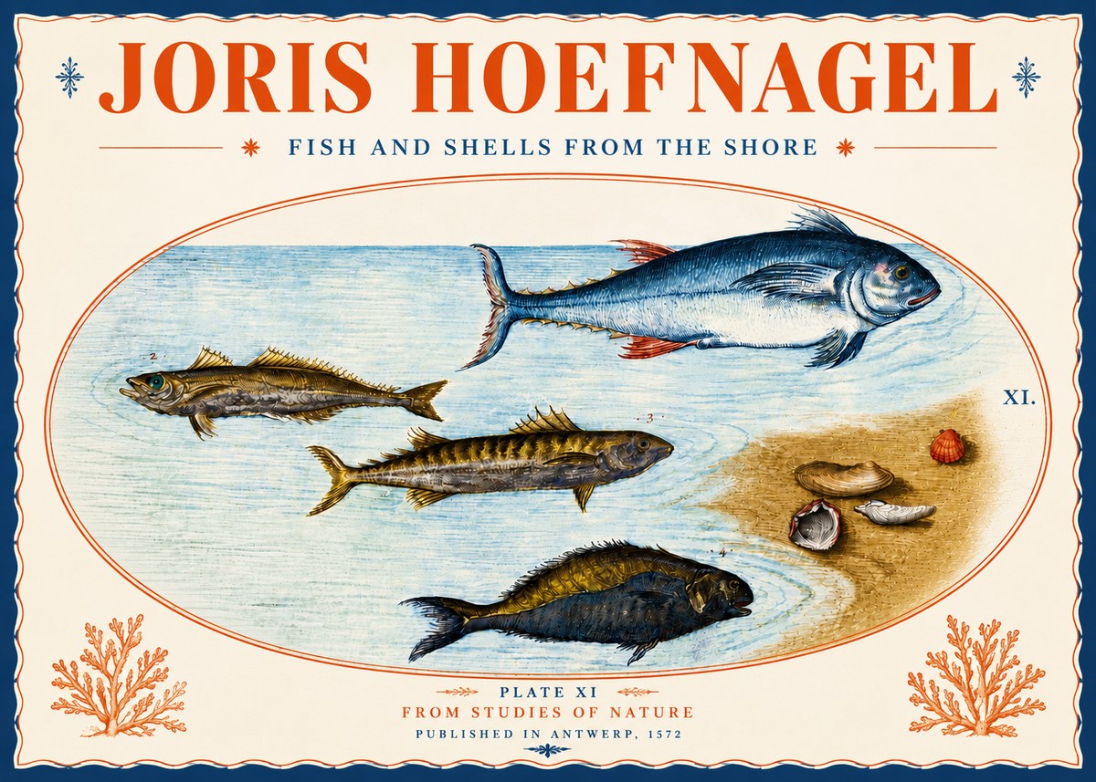 Joris Hoefnagel Fish and Shells from the Shore No5 - Juliste