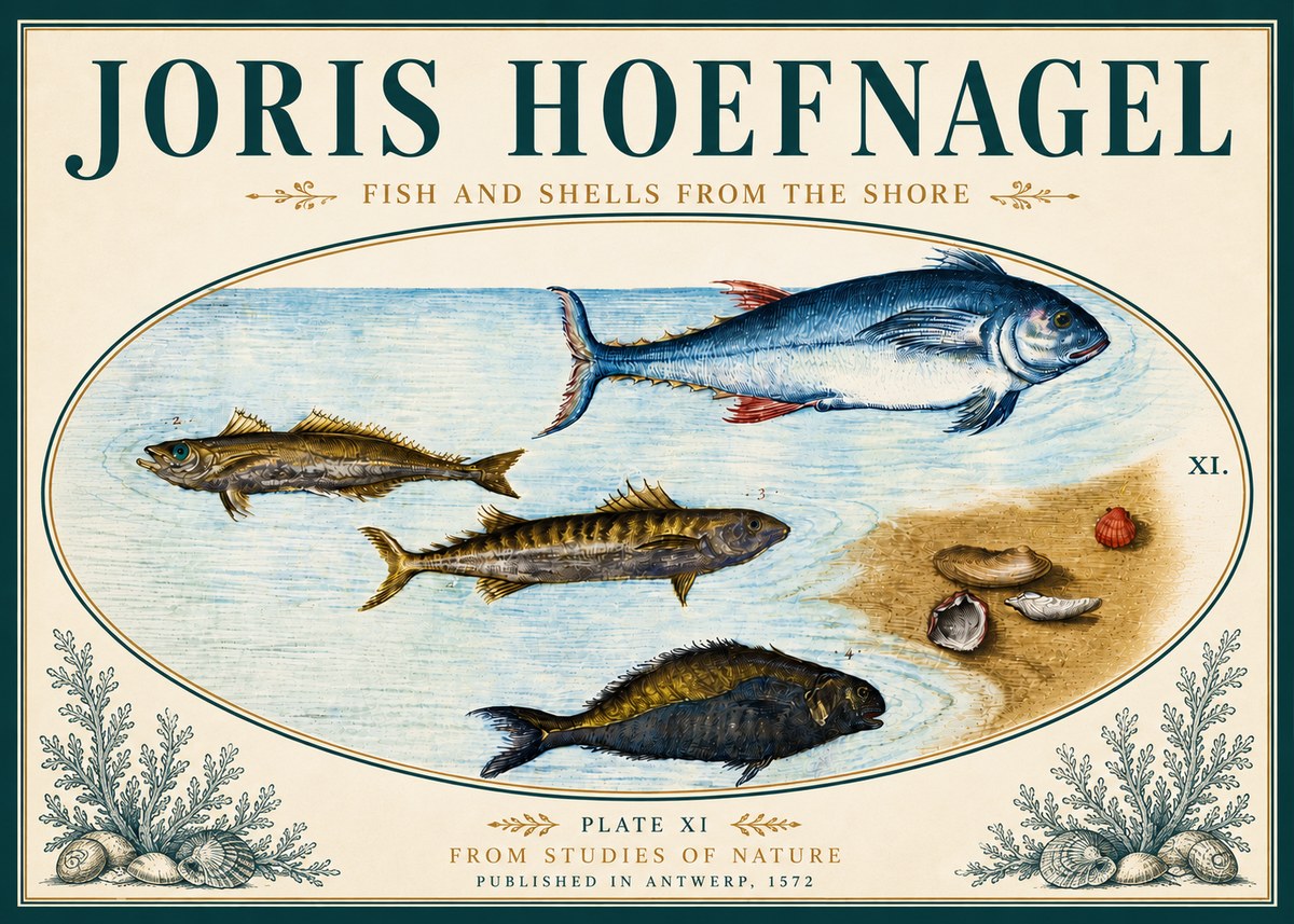 Joris Hoefnagel Fish and Shells from the Shore No6 - Juliste