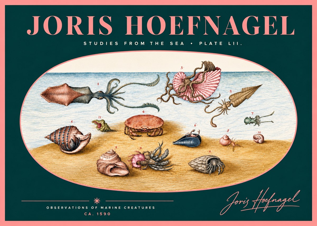 Joris Hoefnagel Marine Creatures - Plate Lii No2 - Juliste