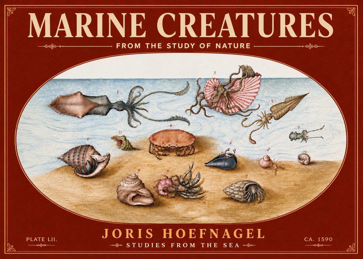 Joris Hoefnagel Marine Creatures - Plate Lii No6 - Juliste