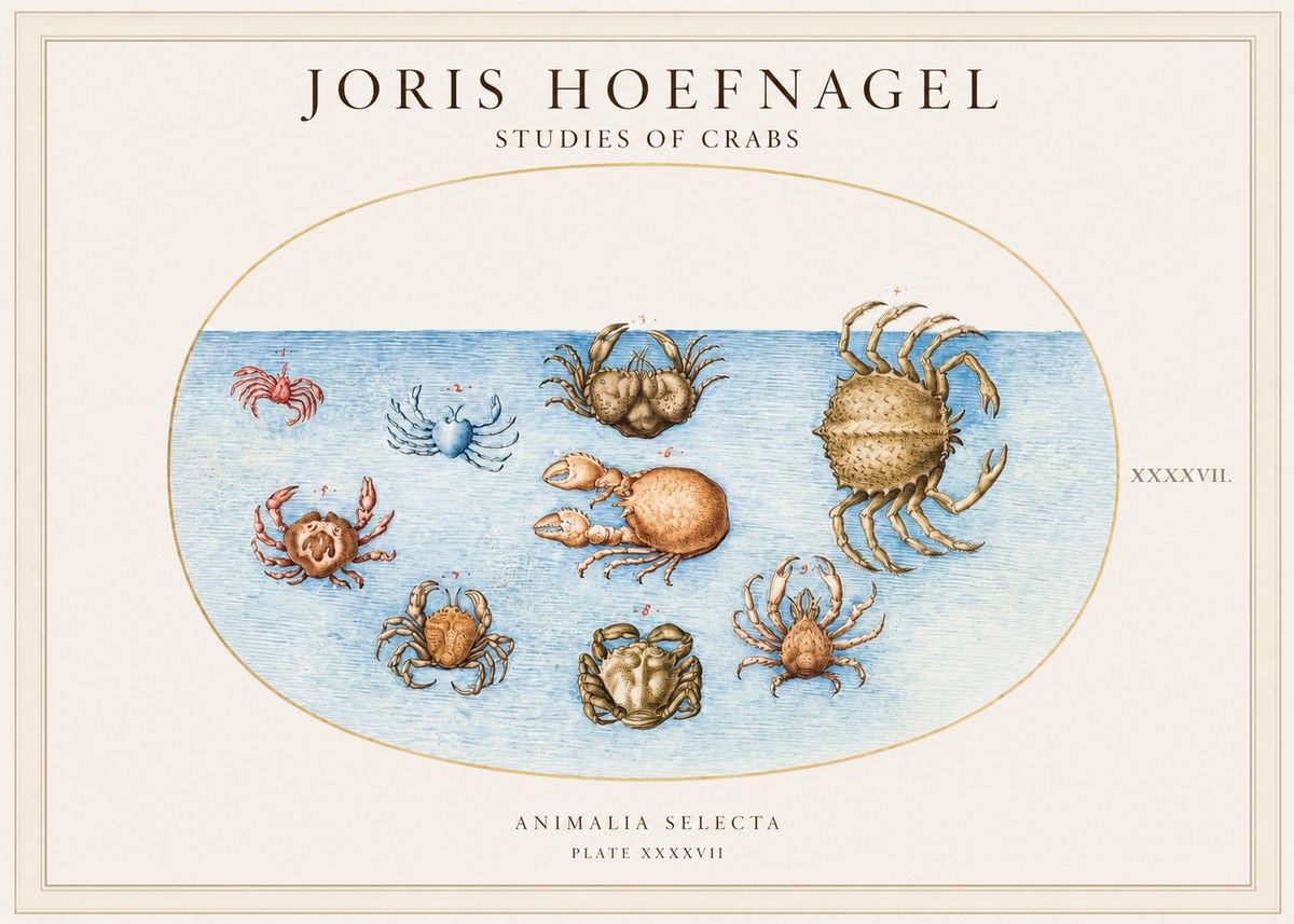 Joris Hoefnagel Studies of Crabs No1 - Juliste