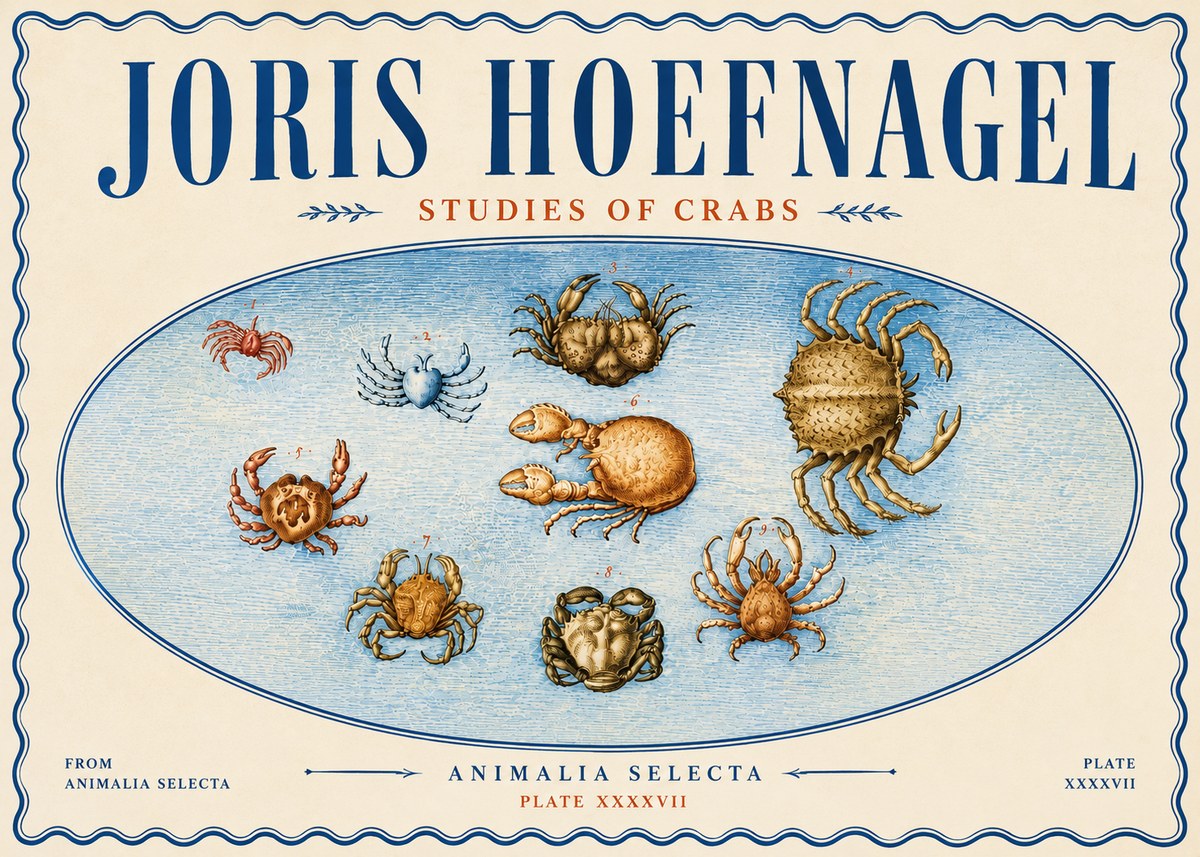 Joris Hoefnagel Studies of Crabs No6 - Juliste