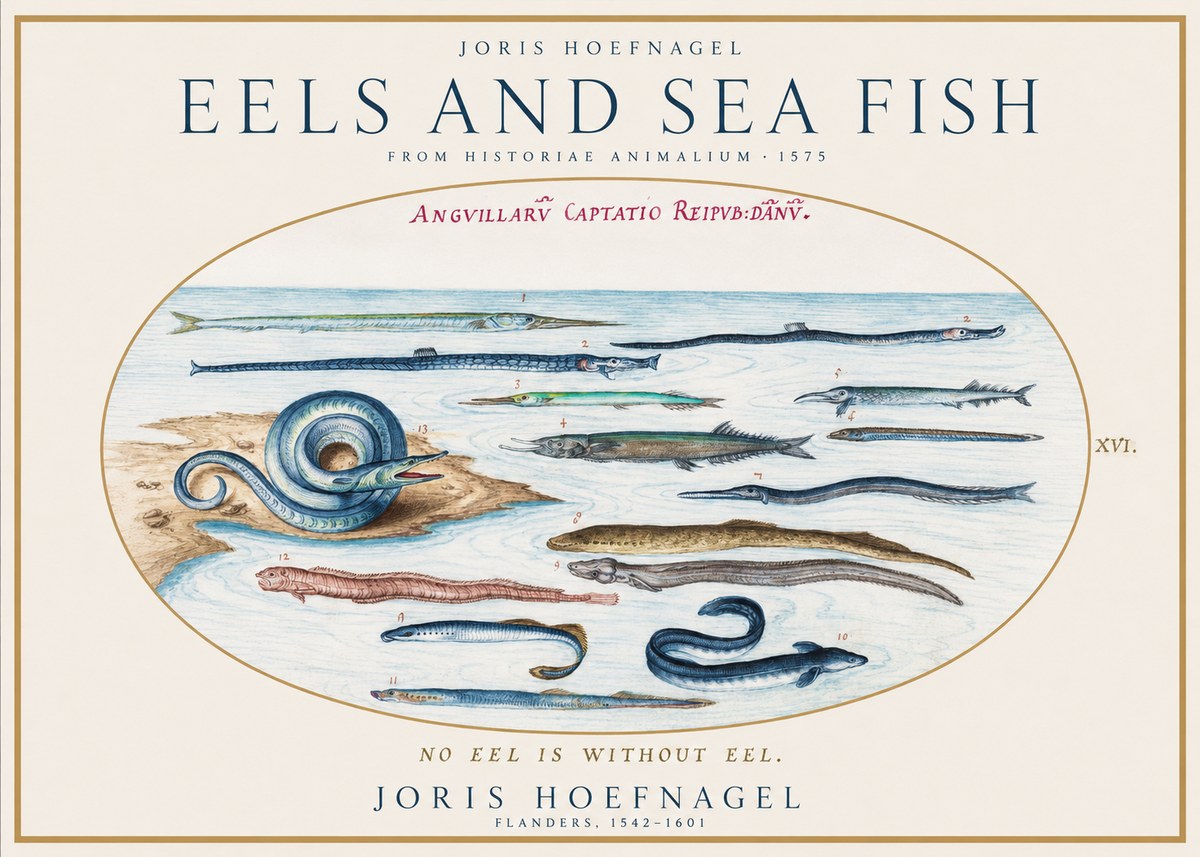 Joris Hoefnagel Eels and Sea Fish No1 - Juliste