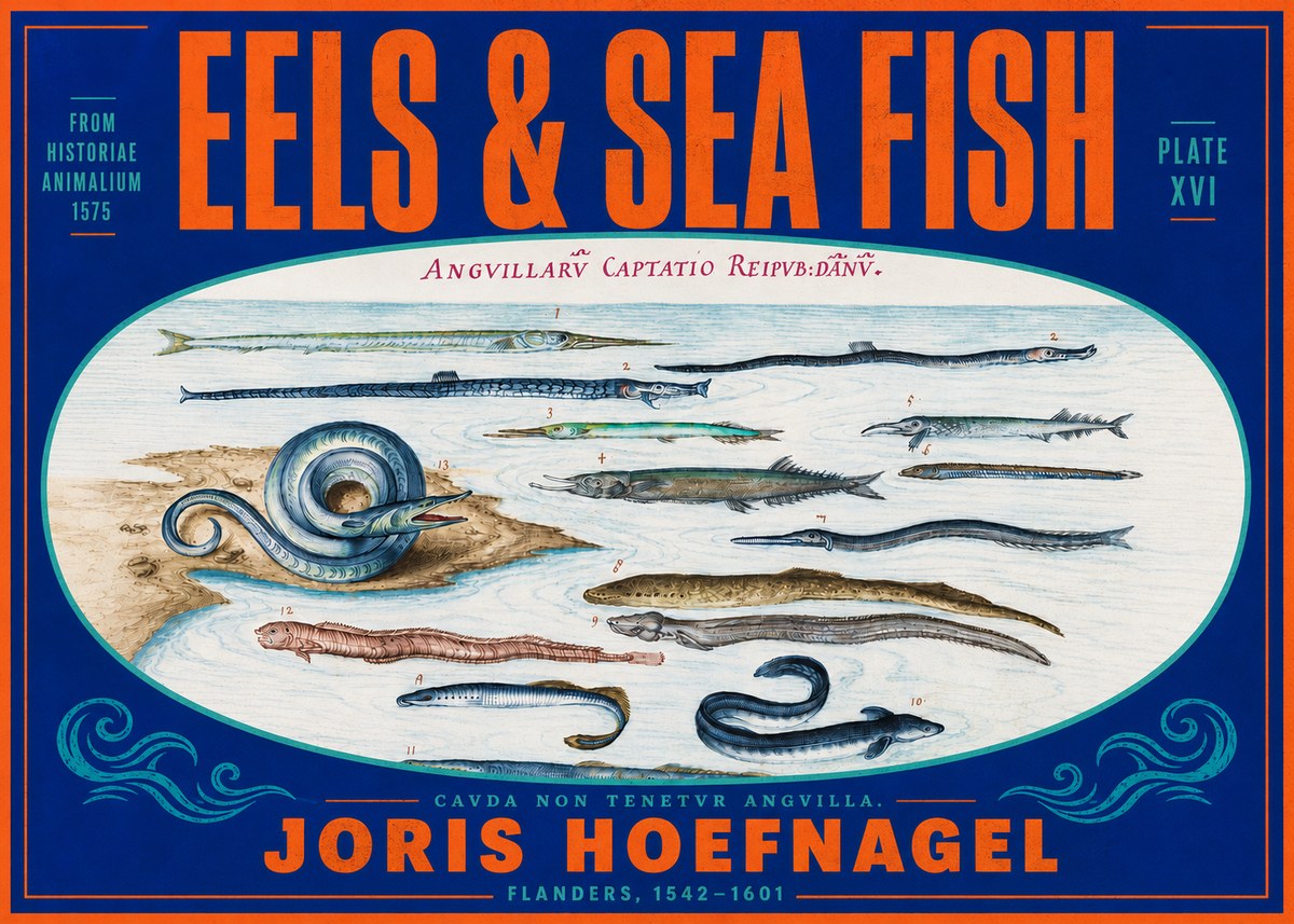 Joris Hoefnagel Eels and Sea Fish No4 - Juliste