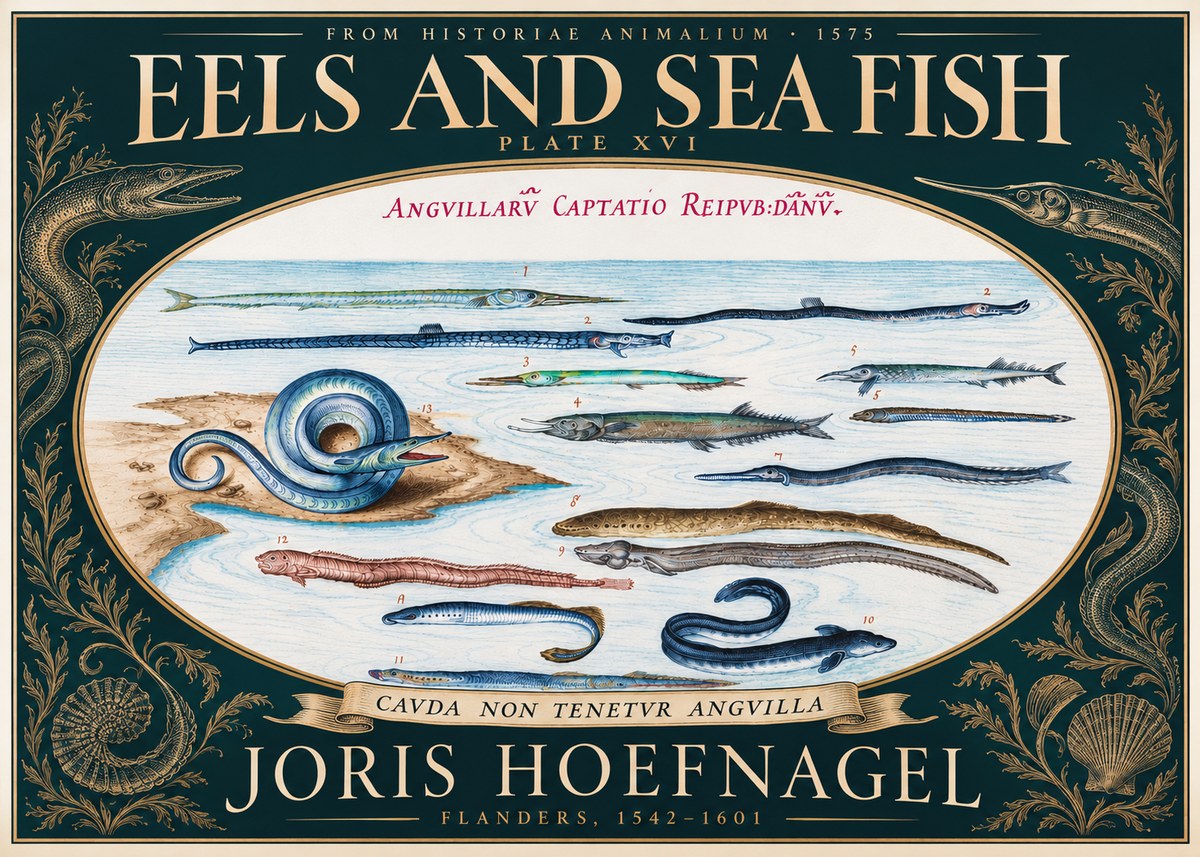 Joris Hoefnagel Eels and Sea Fish No5 - Juliste