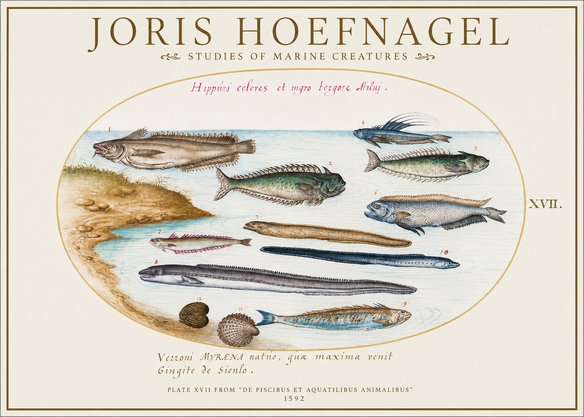 Joris Hoefnagel Plate Xvii from "De Piscibus Et Aquatilibus Animalibus" No1 - Juliste