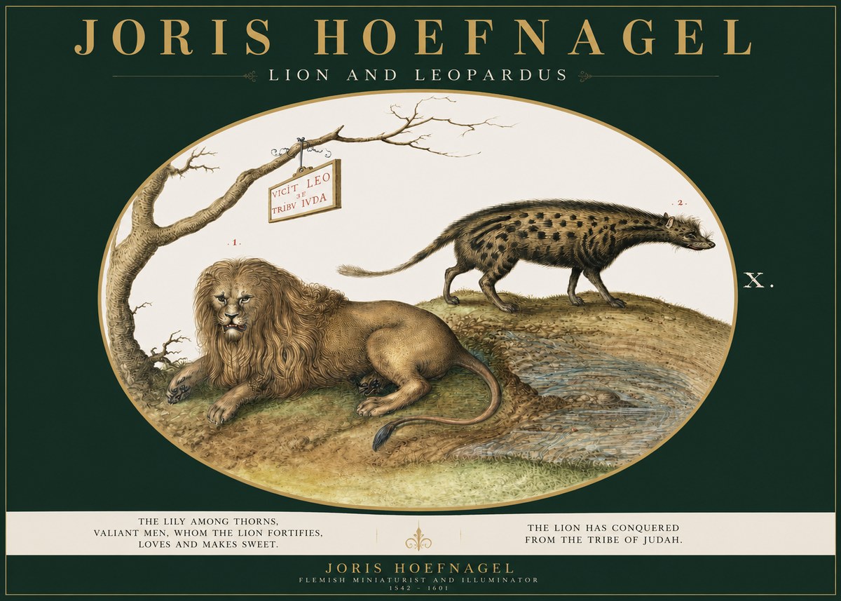 Joris Hoefnagel Lion and Spotted Hyena No3 - Juliste