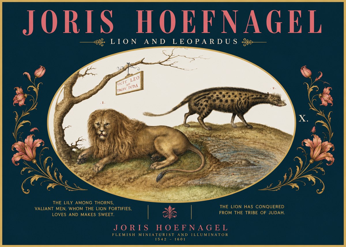 Joris Hoefnagel Lion and Spotted Hyena No5 - Juliste