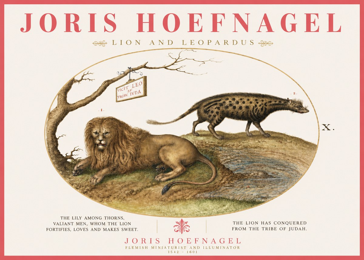 Joris Hoefnagel Lion and Spotted Hyena No6 - Juliste