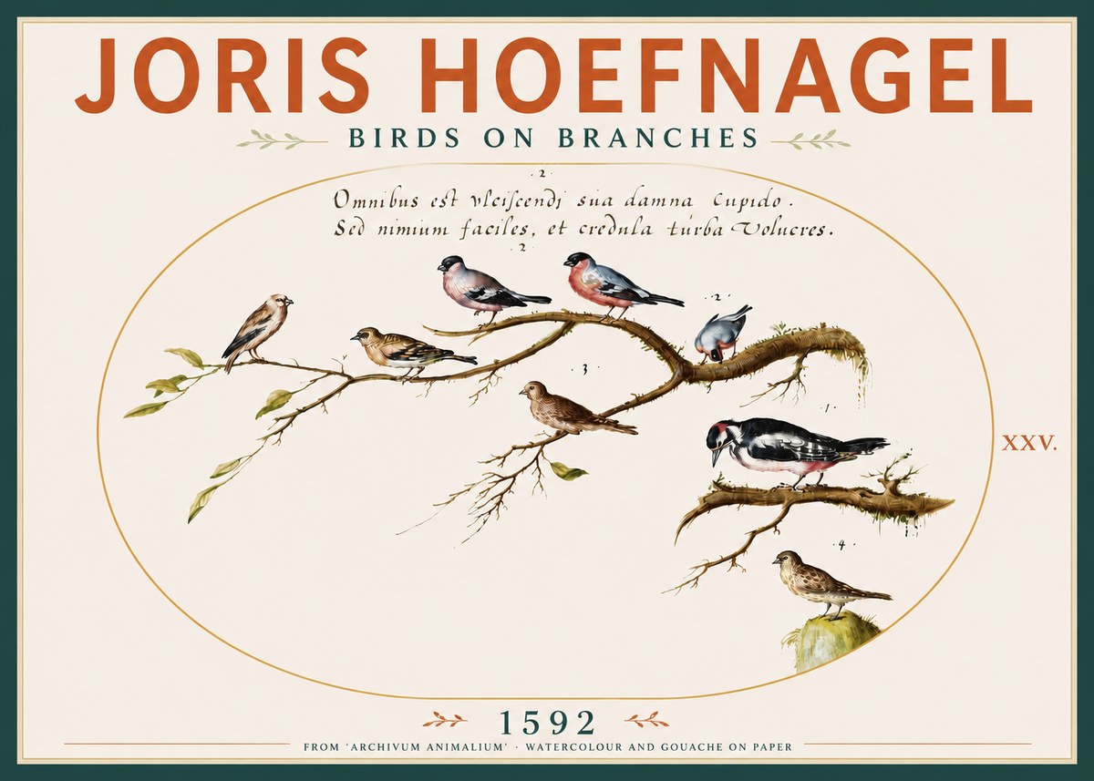 Joris Hoefnagel Birds on Branches No4 - Juliste