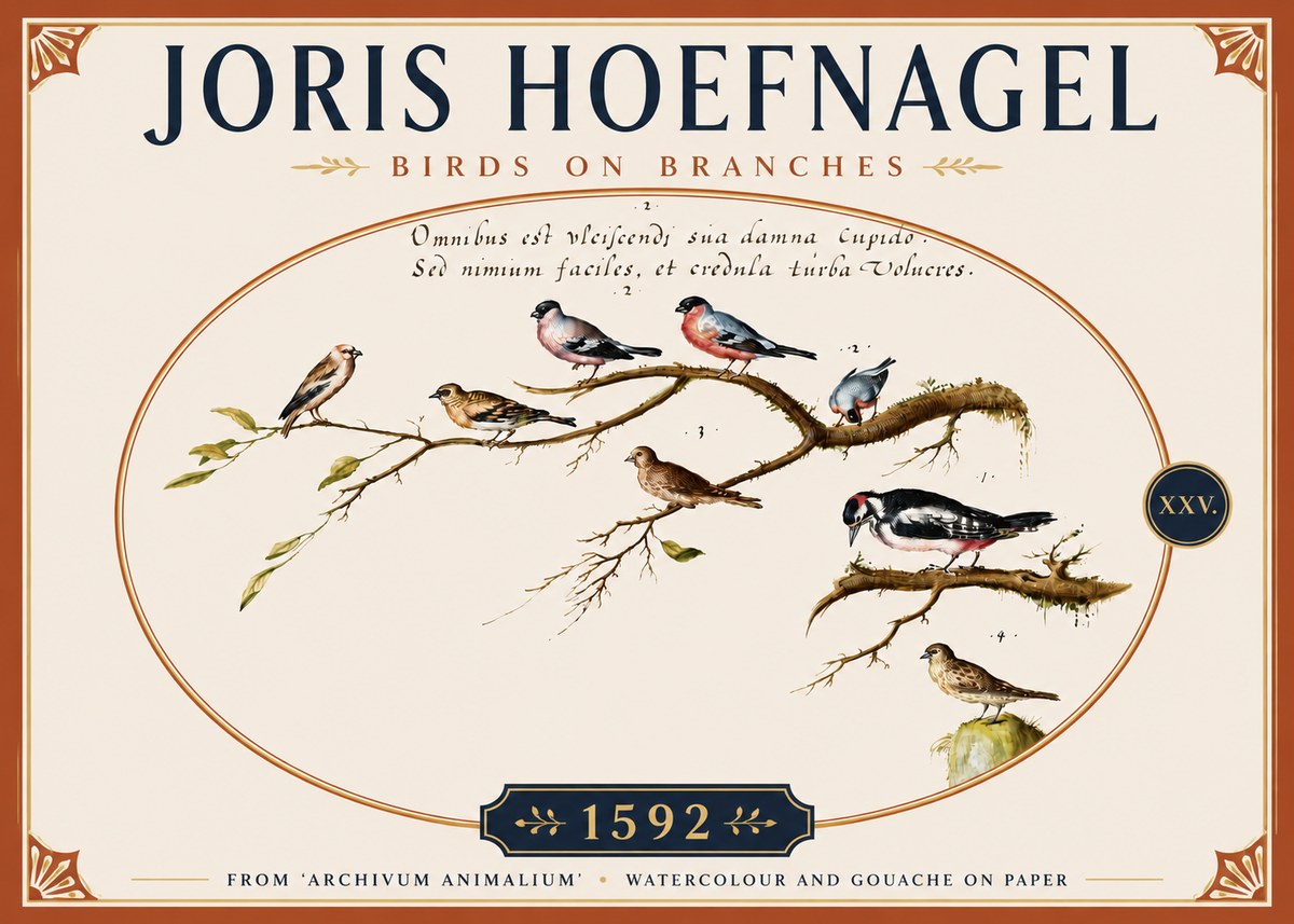 Joris Hoefnagel Birds on Branches No5 - Juliste