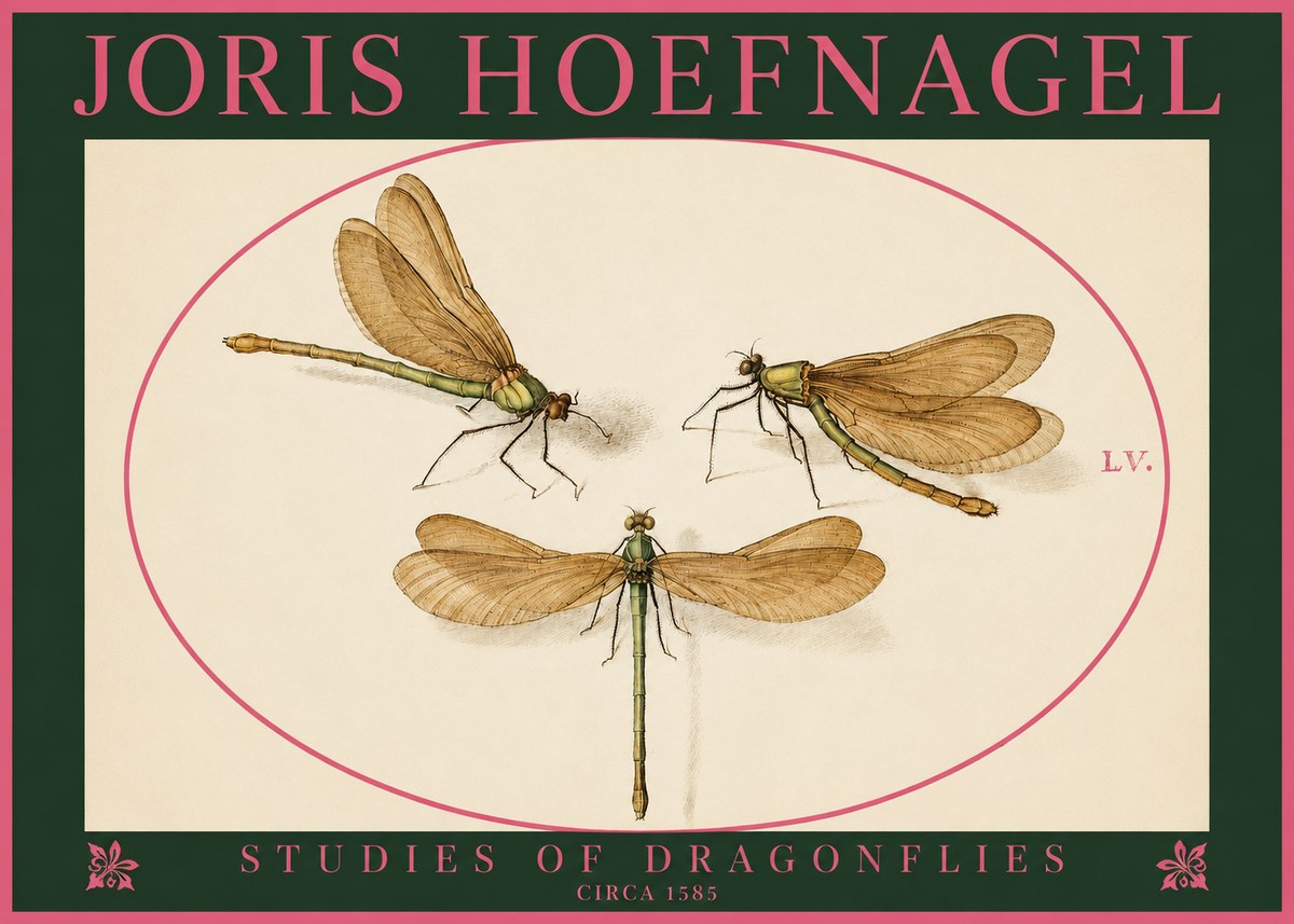 Joris Hoefnagel Studies of Dragonflies No2 - Juliste