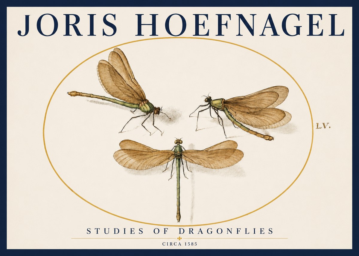Joris Hoefnagel Studies of Dragonflies No3 - Juliste
