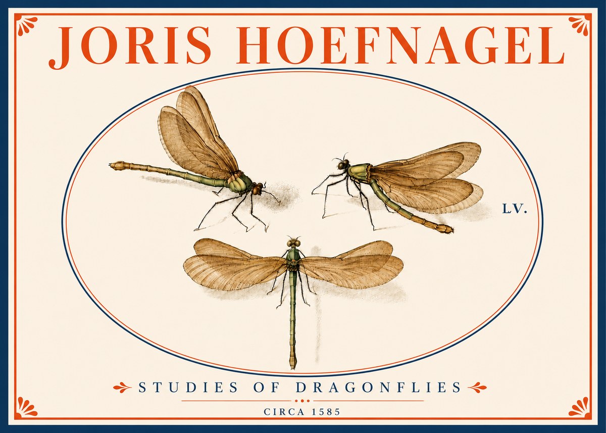 Joris Hoefnagel Studies of Dragonflies No5 - Juliste