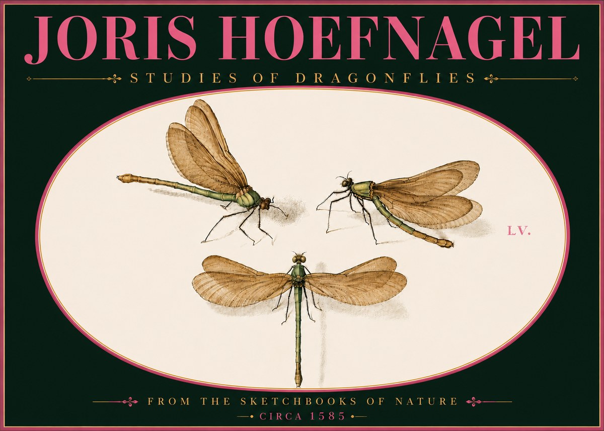 Joris Hoefnagel Studies of Dragonflies No6 - Juliste