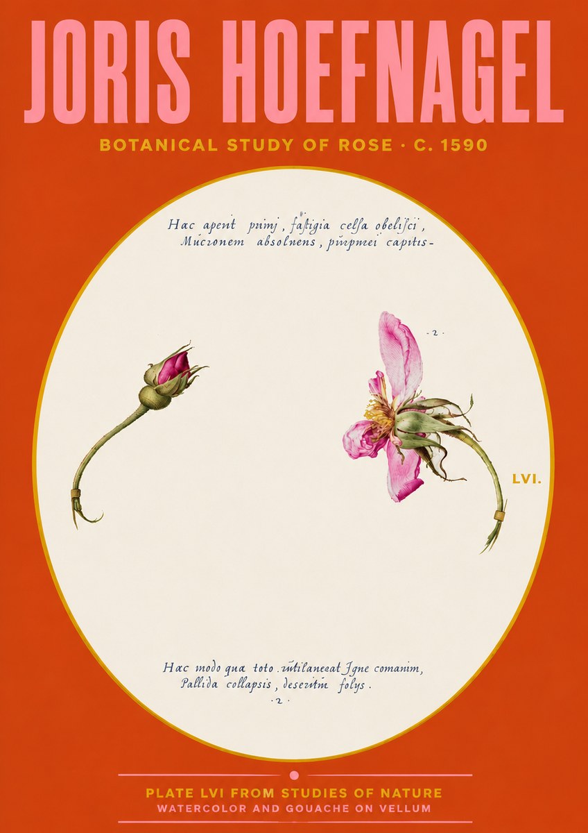 Joris Hoefnagel Botanical Study of Rose No4 - Juliste