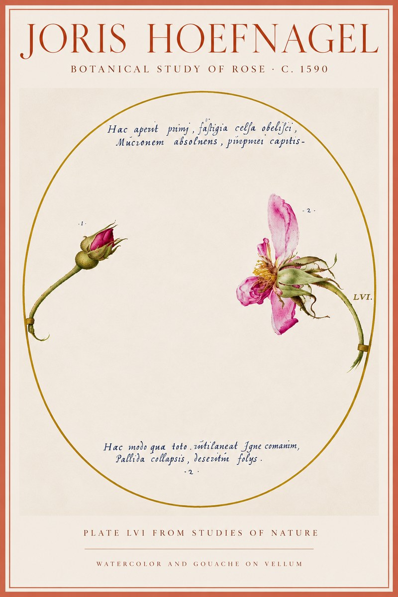 Joris Hoefnagel Botanical Study of Rose No5 - Juliste