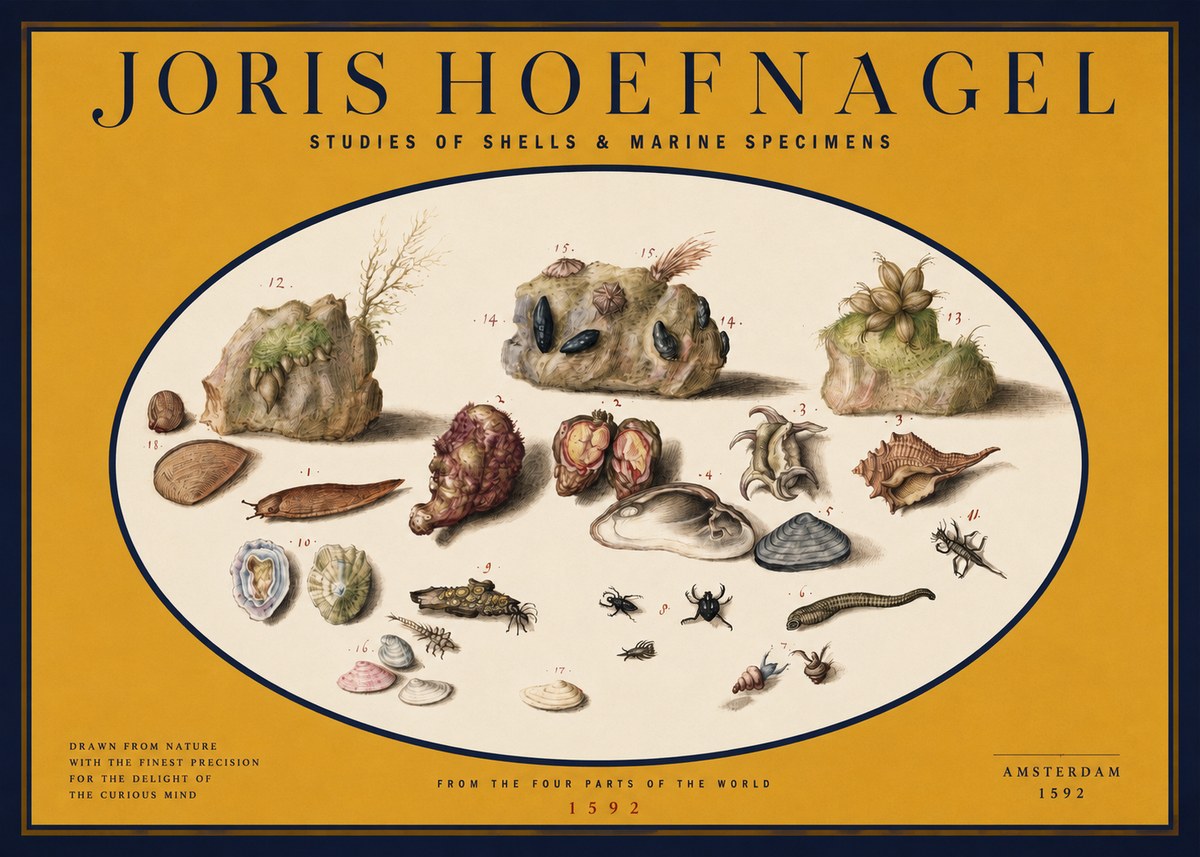 Joris Hoefnagel Studies of Shells & Marine Specimens No2 - Juliste
