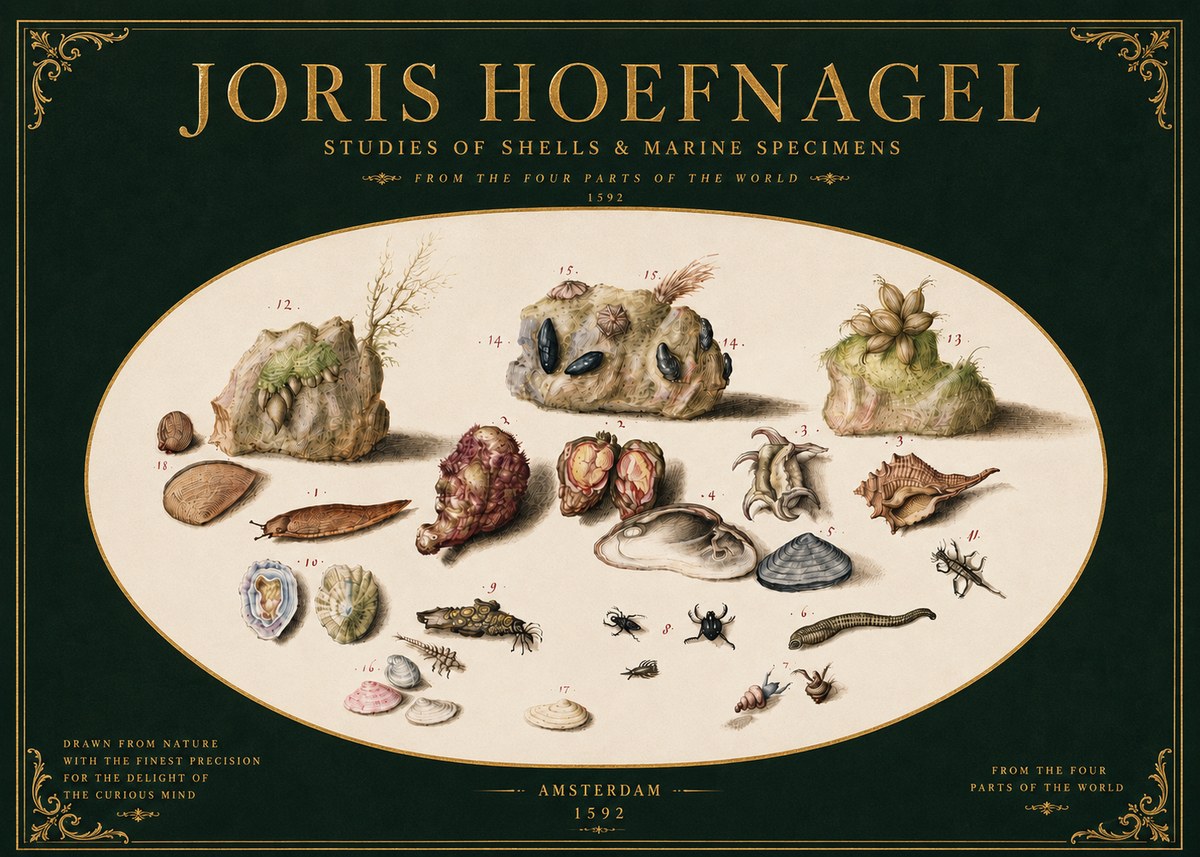 Joris Hoefnagel Studies of Shells & Marine Specimens No4 - Juliste