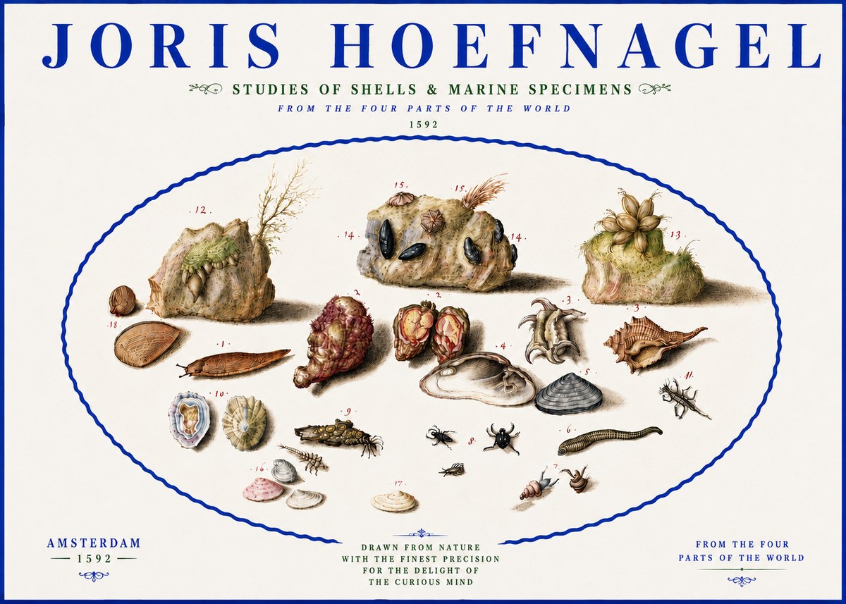 Joris Hoefnagel Studies of Shells & Marine Specimens No5 - Juliste