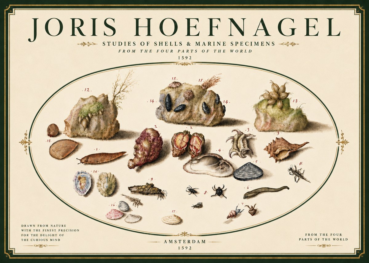 Joris Hoefnagel Studies of Shells & Marine Specimens No6 - Juliste