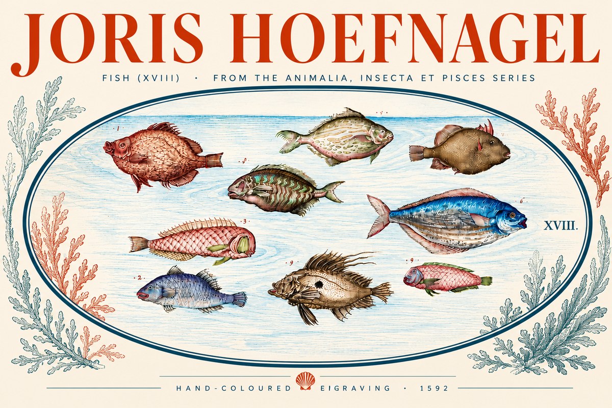 Joris Hoefnagel Studies of Fish I No5 - Juliste