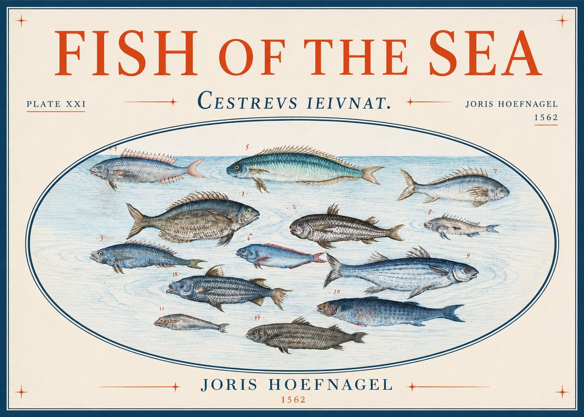 Joris Hoefnagel Fish of the Sea - Cestrevs Ieivnat. Plate Xxi No3 - Juliste