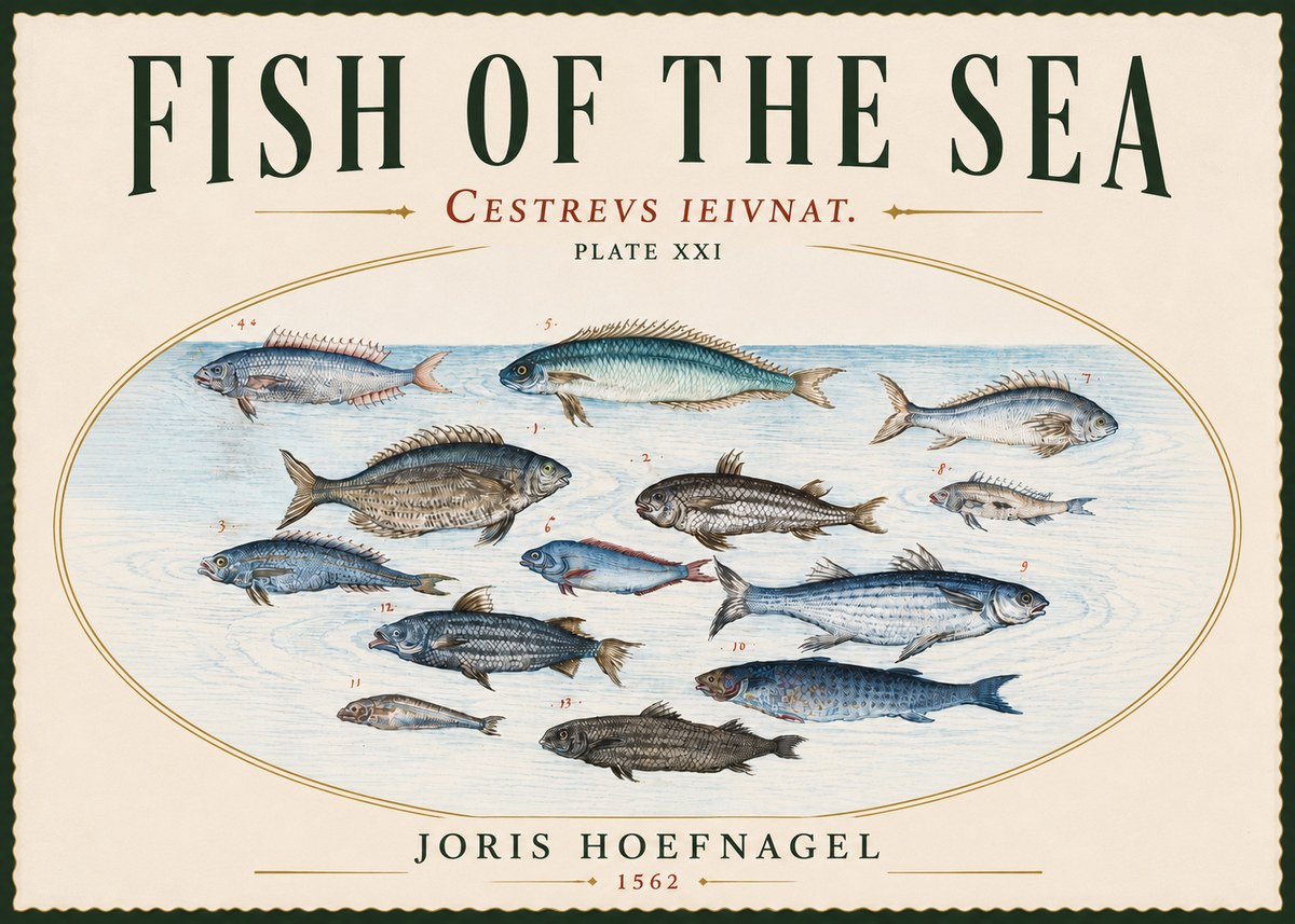Joris Hoefnagel Fish of the Sea - Cestrevs Ieivnat. Plate Xxi No5 - Juliste