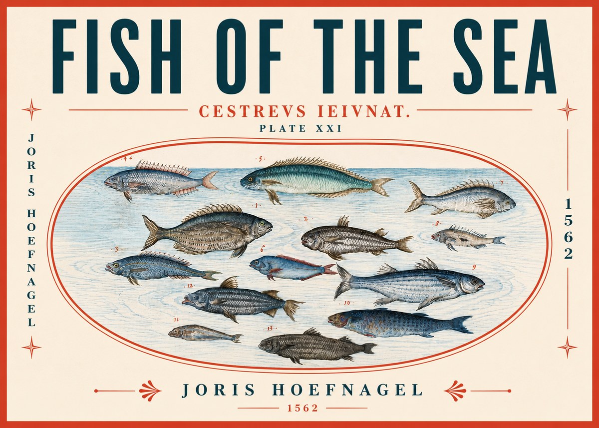 Joris Hoefnagel Fish of the Sea - Cestrevs Ieivnat. Plate Xxi No6 - Juliste