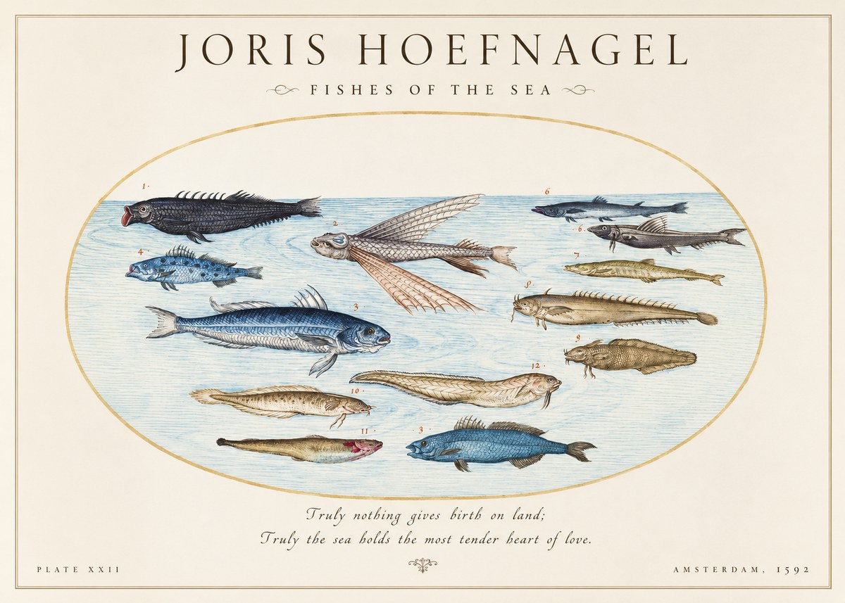 Joris Hoefnagel Fishes of the Sea I No1 - Juliste