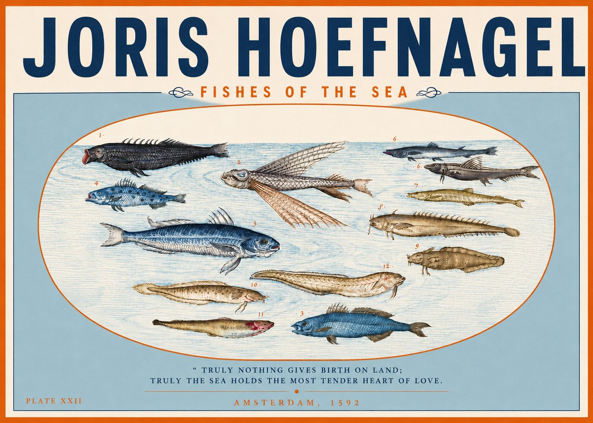 Joris Hoefnagel Fishes of the Sea I No3 - Juliste