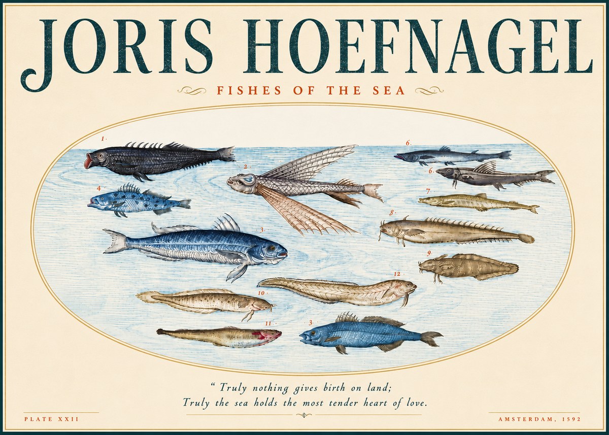 Joris Hoefnagel Fishes of the Sea I No4 - Juliste
