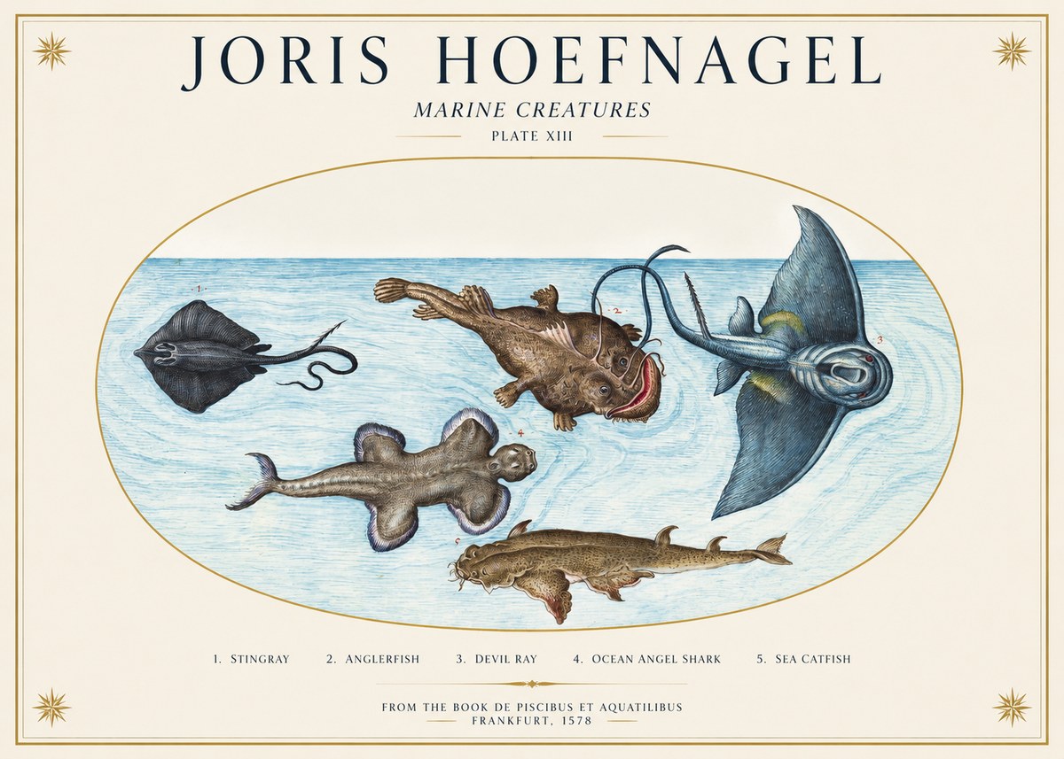 Joris Hoefnagel Marine Creatures Plate Xiii No1 - Juliste