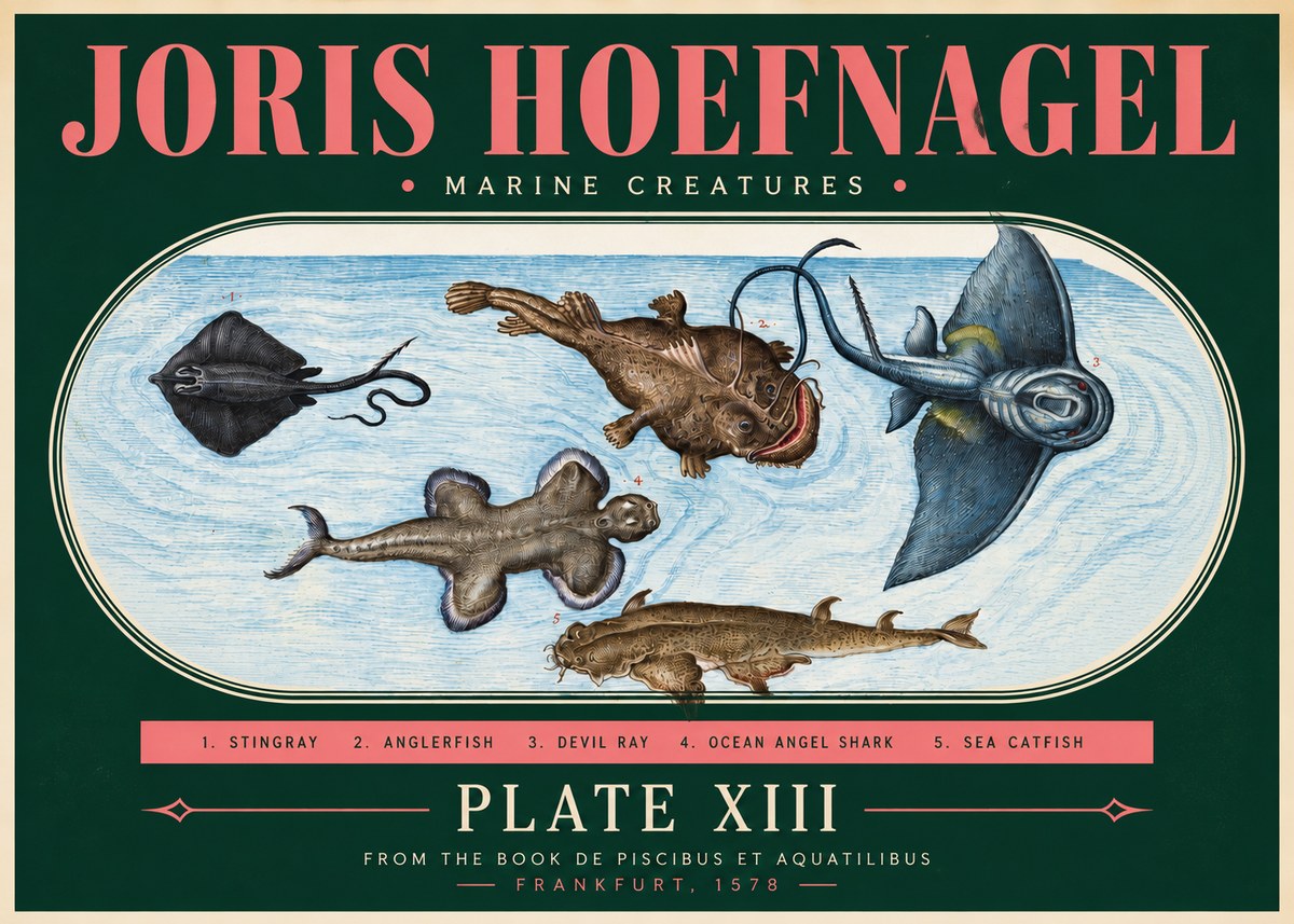 Joris Hoefnagel Marine Creatures Plate Xiii No3 - Juliste