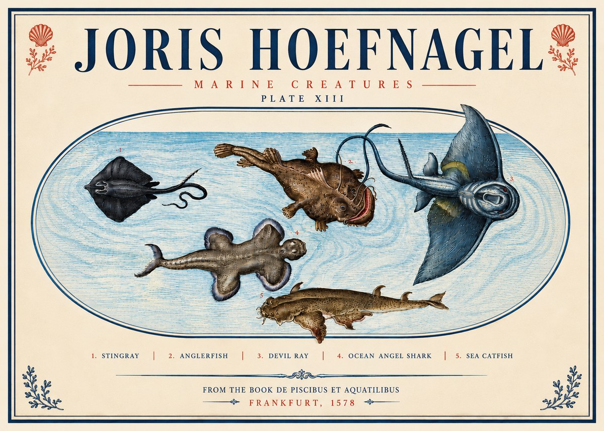 Joris Hoefnagel Marine Creatures Plate Xiii No4 - Juliste