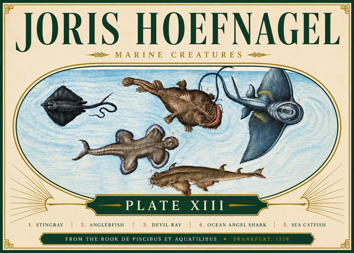 Joris Hoefnagel Marine Creatures Plate Xiii No5 - Juliste