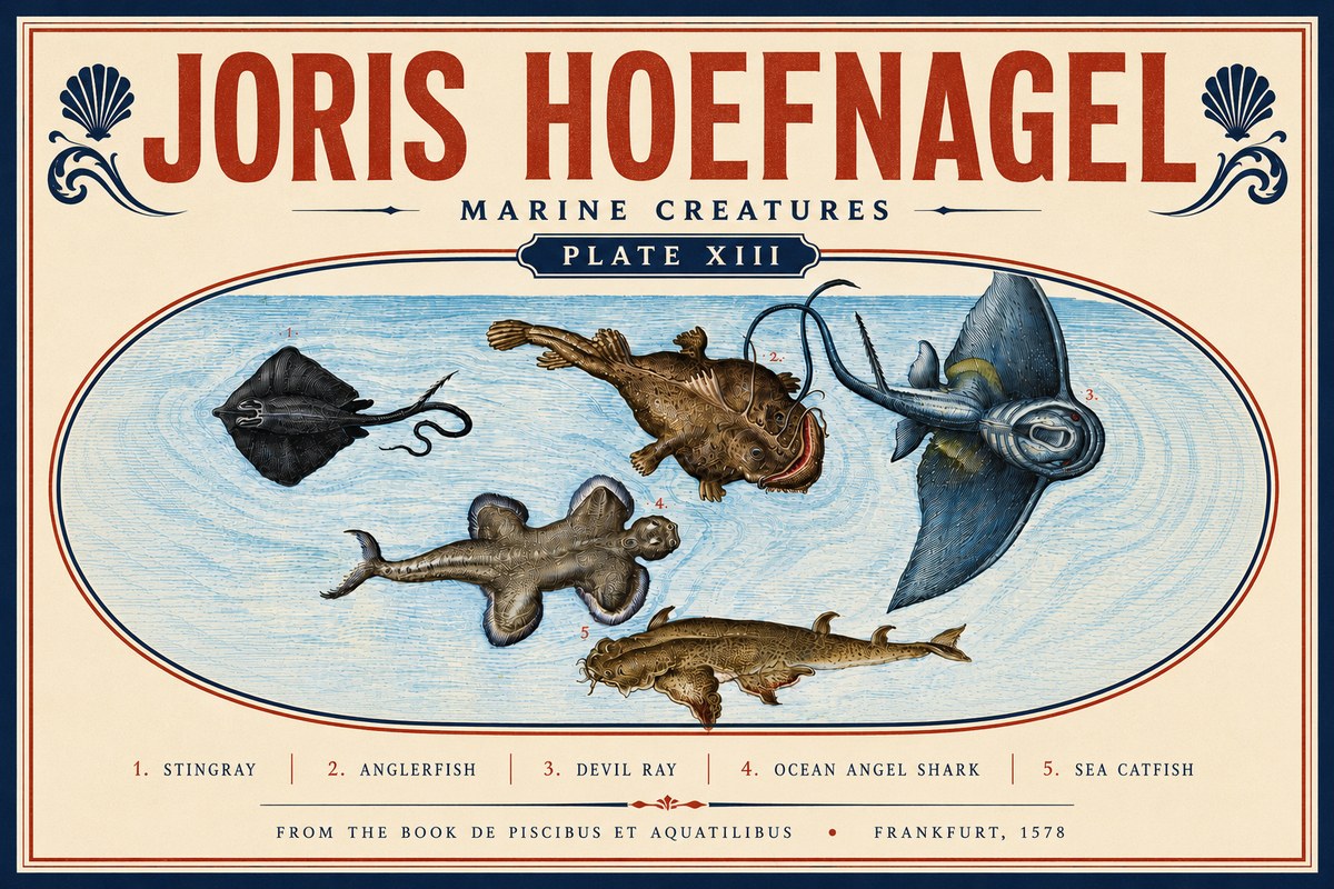 Joris Hoefnagel Marine Creatures Plate Xiii No6 - Juliste