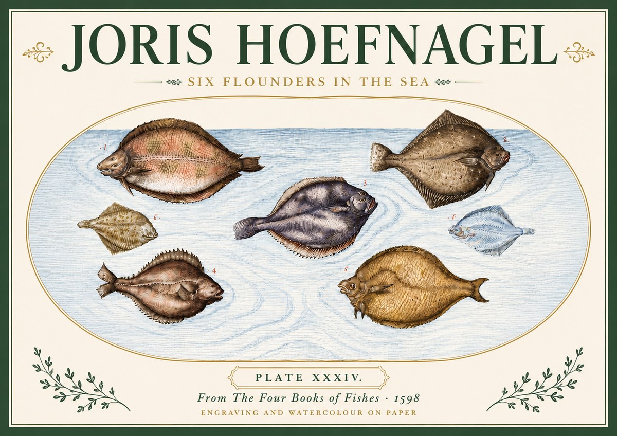 Joris Hoefnagel Six Flounders in the Sea No6 - Juliste