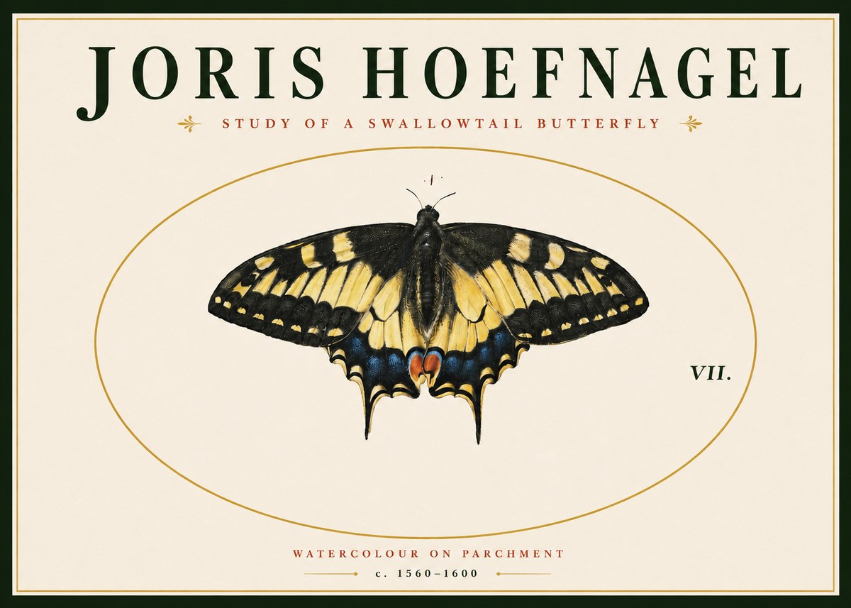 Joris Hoefnagel Study of a Swallowtail Butterfly No4 - Juliste