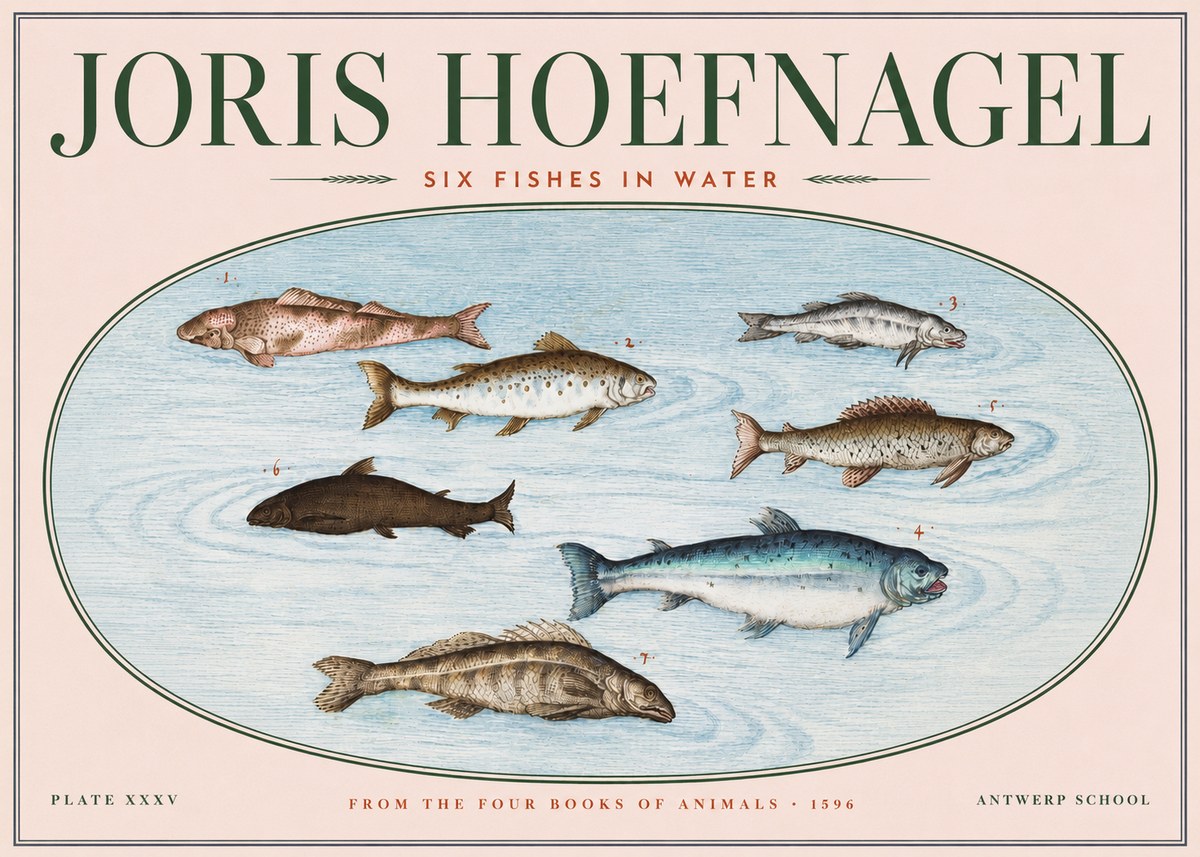 Joris Hoefnagel Six Fishes in Water I No3 - Juliste