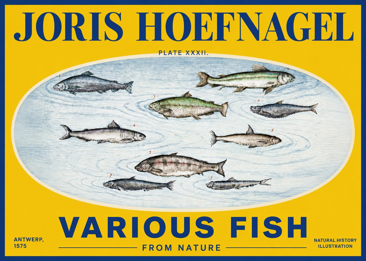 Joris Hoefnagel Various Fish from Nature No4 - Juliste