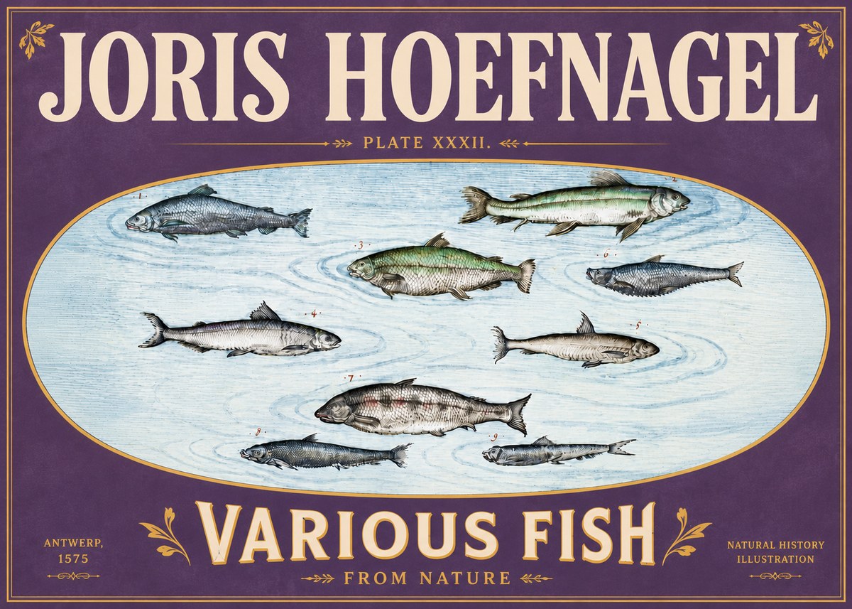 Joris Hoefnagel Various Fish from Nature No6 - Juliste