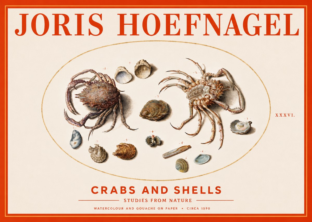 Joris Hoefnagel Crabs and Shells - Studies from Nature No3 - Juliste