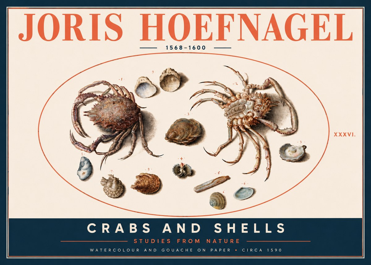 Joris Hoefnagel Crabs and Shells - Studies from Nature No4 - Juliste