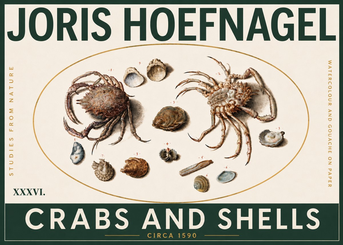 Joris Hoefnagel Crabs and Shells - Studies from Nature No5 - Juliste