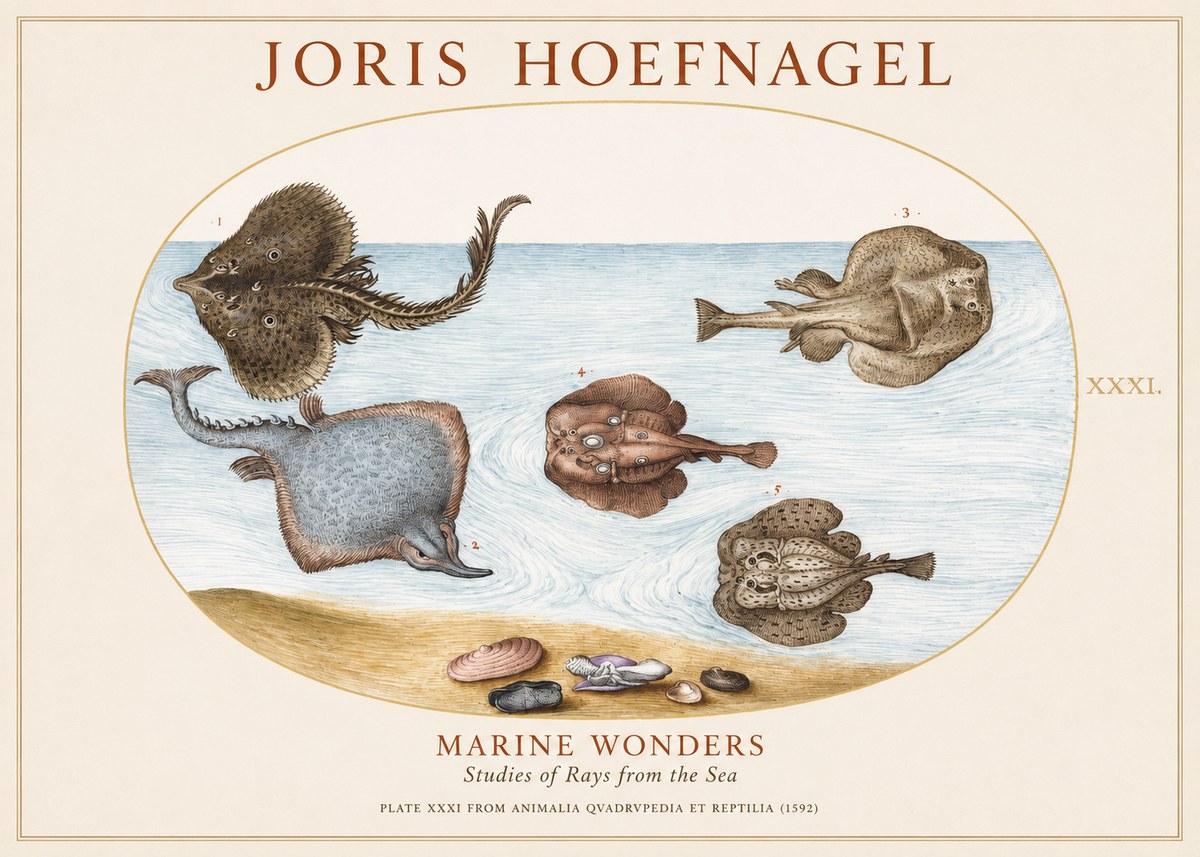 Joris Hoefnagel Studies of Rays and Shells No2 - Juliste