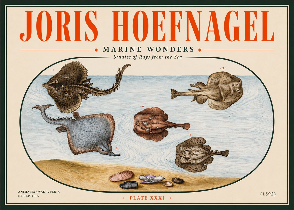 Joris Hoefnagel Studies of Rays and Shells No5 - Juliste
